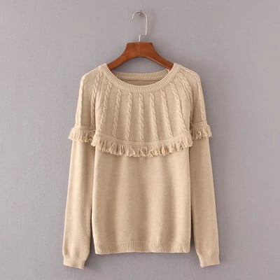 Κομψό γυναικείο πουλόβερ  με κολάρο και δαντέλα σε σχήμα O, 4 χρώματα