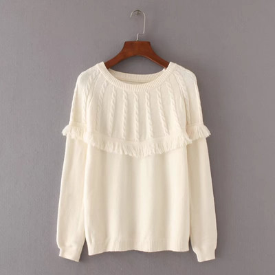 Κομψό γυναικείο πουλόβερ  με κολάρο και δαντέλα σε σχήμα O, 4 χρώματα