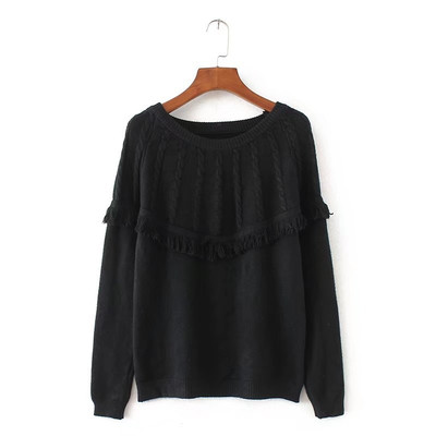 Κομψό γυναικείο πουλόβερ  με κολάρο και δαντέλα σε σχήμα O, 4 χρώματα