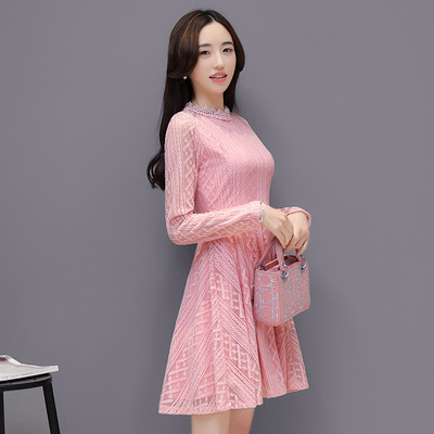 Άνετο γυναικείο φόρεμα με κολάρο σε σχήμα O, δαντέλα και μακριά μανίκια