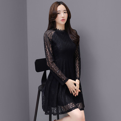 Άνετο γυναικείο φόρεμα με κολάρο σε σχήμα O, δαντέλα και μακριά μανίκια