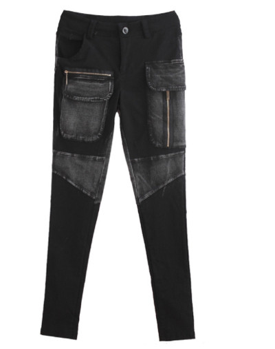 Άνδρικά παντελόνια σε μαύρο χρώμα με μεγάλες τσέπες