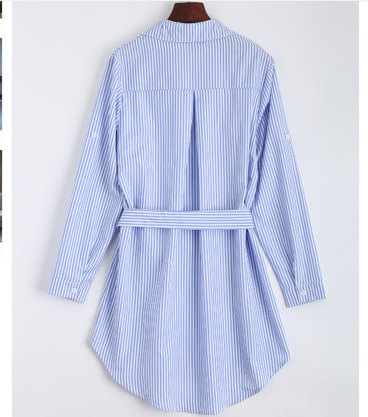 Γυναικείο μακρύ ριγέ πουκάμισο με  floral κεντήματα