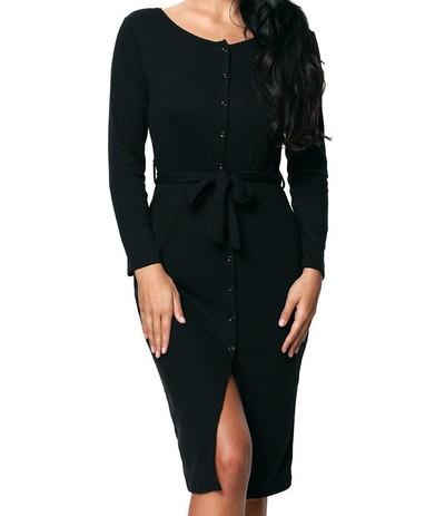 Γυναικείο φόρεμα με κολάρο σε σχήμα O και μακρύ μανίκι κατάλληλο για την καθημερινή ζωή