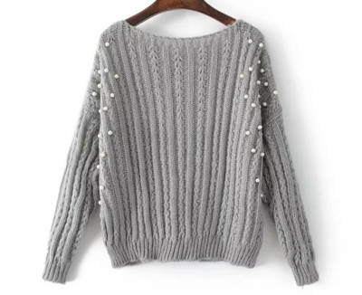 Κομψό γυναικείο πουλόβερ με κολάρο σε σχήμα O και όμορφα μαργαριτάρια