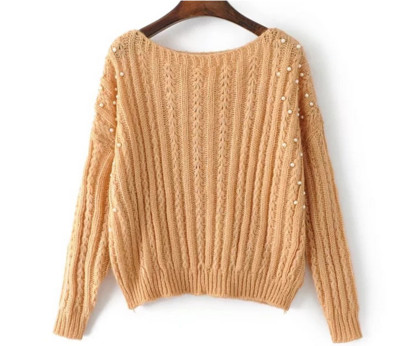 Κομψό γυναικείο πουλόβερ με κολάρο σε σχήμα O και όμορφα μαργαριτάρια