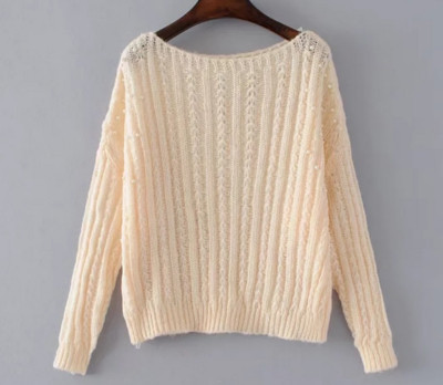 Κομψό γυναικείο πουλόβερ με κολάρο σε σχήμα O και όμορφα μαργαριτάρια