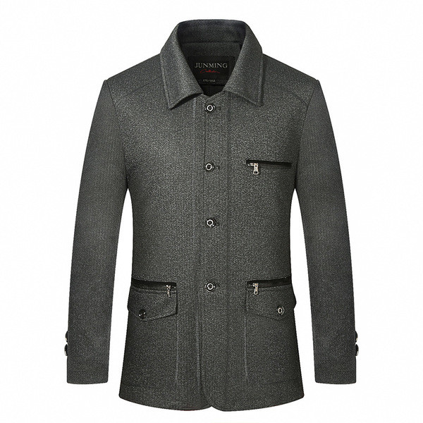 Κομψό ανδρικό παλτό με φερμουάρ, τσέπες και κουμπιά