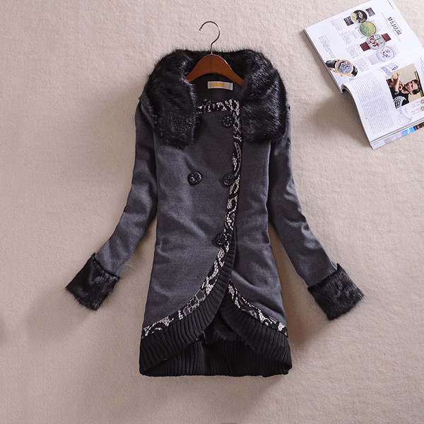 Casual γυναικεία  ζακέτα με γούνα στο κολάρο