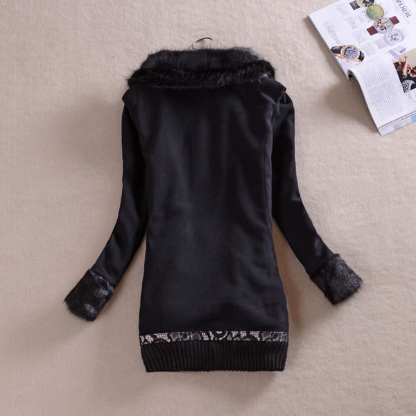 Casual γυναικεία  ζακέτα με γούνα στο κολάρο