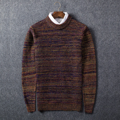 Ανδρικό πλεκτό πουλόβερ με κολάρο σε σχήμα Τ σε τρία χρώματα