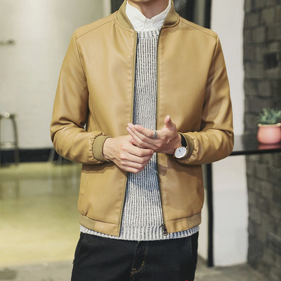 Αθλητικό κομψό ανδρικό μπουφάν σε τρία χρώματα από οικολογικό δέρμα