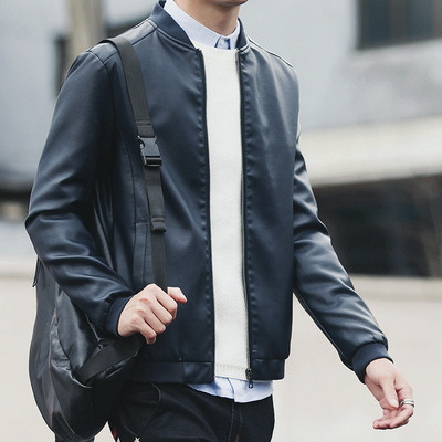 Αθλητικό κομψό ανδρικό μπουφάν σε τρία χρώματα από οικολογικό δέρμα