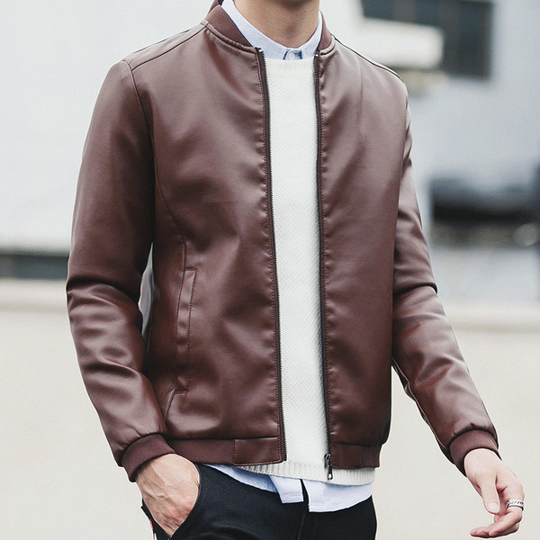 Αθλητικό κομψό ανδρικό μπουφάν σε τρία χρώματα από οικολογικό δέρμα