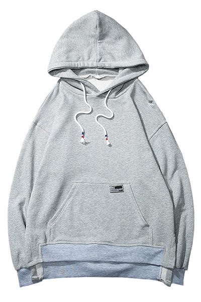 Καθημερινό ανδρικό φούτερ  με κουκούλα και τσέπη σε γκρι και μαύρο χρώμα