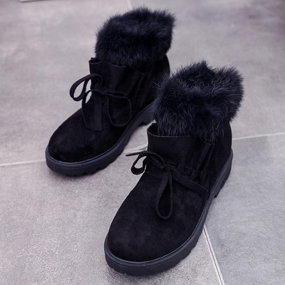 Ежедневни дамски боти с панделка и пух в три цвята