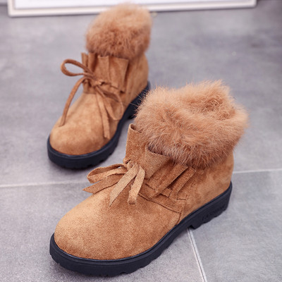 Ежедневни дамски боти с панделка и пух в три цвята