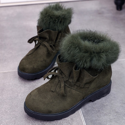 Ежедневни дамски боти с панделка и пух в три цвята