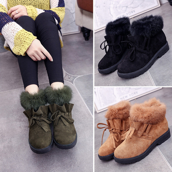 Ежедневни дамски боти с панделка и пух в три цвята