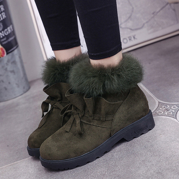 Ежедневни дамски боти с панделка и пух в три цвята