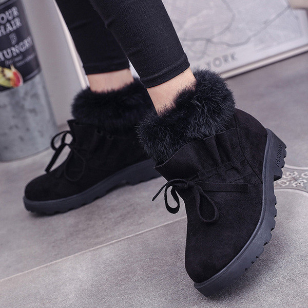 Ежедневни дамски боти с панделка и пух в три цвята