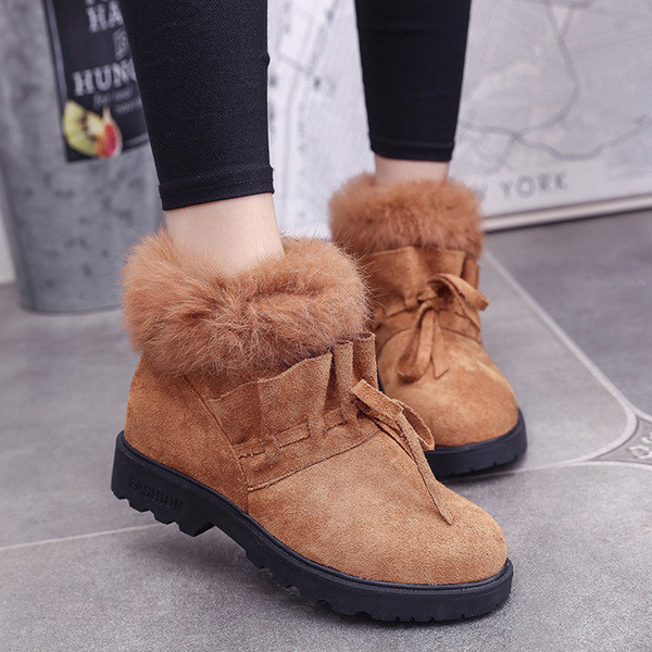 Ежедневни дамски боти с панделка и пух в три цвята