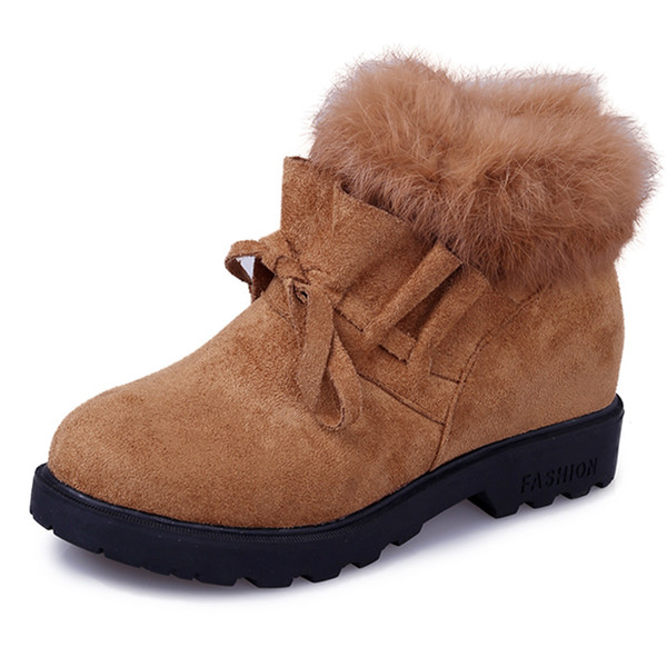 Ежедневни дамски боти с панделка и пух в три цвята