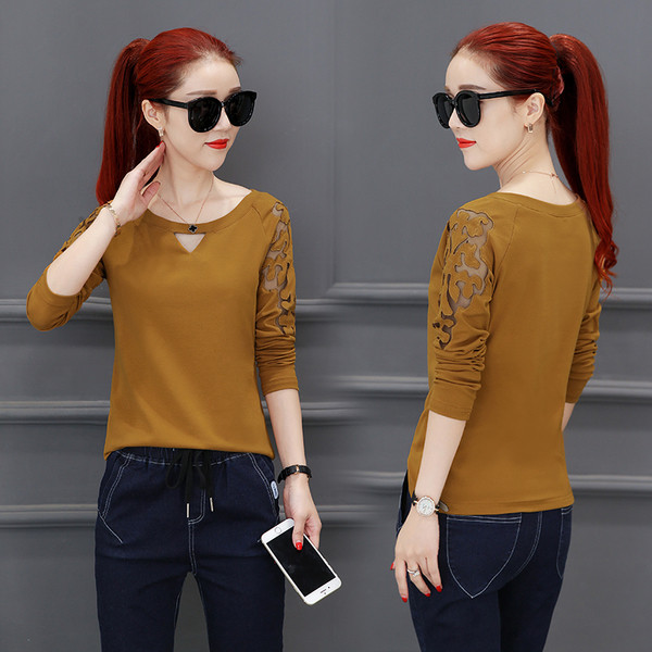 Γυναικεία μπλούζα γιατην άνοιξη και το φθινόπωρο με δαντελοτά μανίκια 