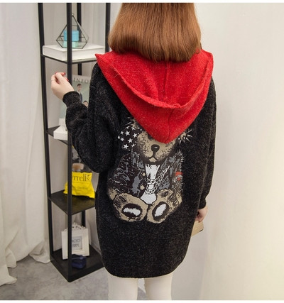 Σπορ-κομψό γυναικείο παλτό με κινούμενη εικόνα και κουκούλα, σε διάφορα χρώματα