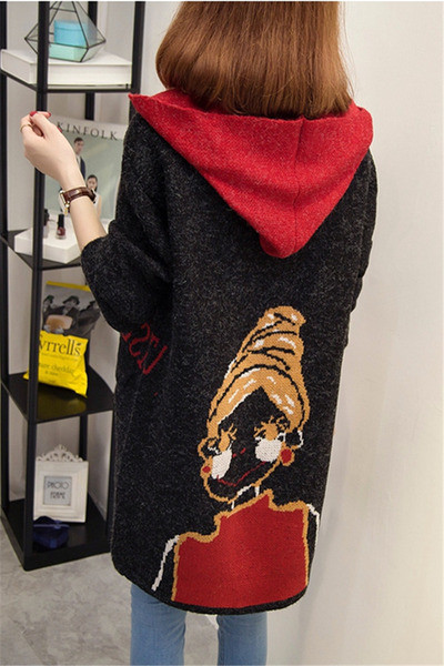 Σπορ-κομψό γυναικείο παλτό με κινούμενη εικόνα και κουκούλα, σε διάφορα χρώματα