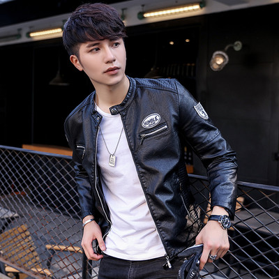 Ανδρικό casual δερμάτινο μπουφάνμε κολάρο σε σχήμα O