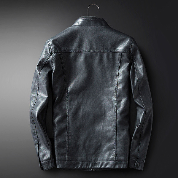 Περιστασιακό δερμάτινο ανδρικό μπουφάν σε μαύρο και κόκκινο κρασί χρώμα