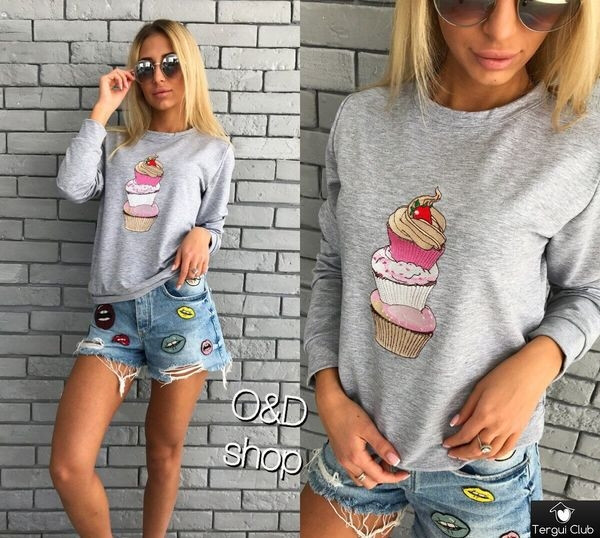 Φθινωπορινή γυναικεία μπλούζα με μια εικόνα σε τρία χρώματα