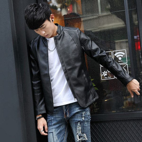 Απλό και κομψό δερμάτινο ανδρικό μπουφάν σε 2 χρώματα