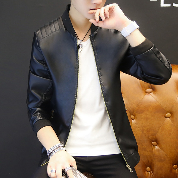 Καθημερινό δερμάτινο μπουφάν ανδρικό με κολάρο σε σχήμα O, 4 χρώματα