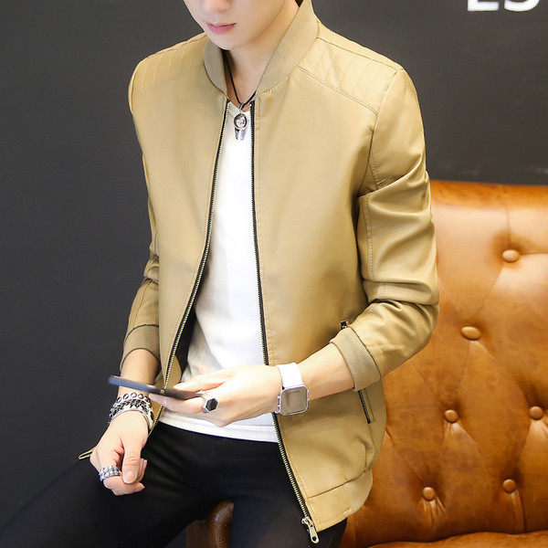 Καθημερινό δερμάτινο μπουφάν ανδρικό με κολάρο σε σχήμα O, 4 χρώματα