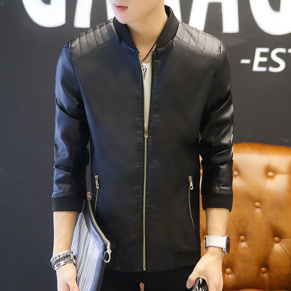 Καθημερινό δερμάτινο μπουφάν ανδρικό με κολάρο σε σχήμα O, 4 χρώματα