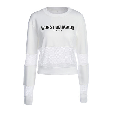 Γυναικεία φανέλα για το φθινόπωρο σε λευκό και μαύρο χρώμα με δίχτυ και επιγραφή