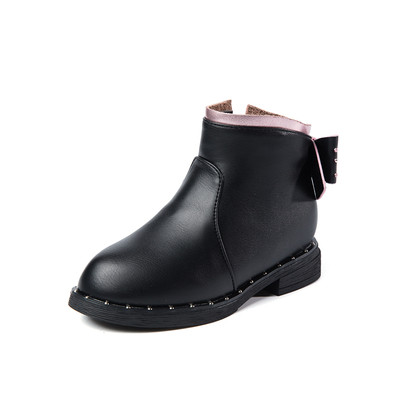 Κομψές παιδικές μπότες για κορίτσια με κορδέλα σε κόκκινο και μαύρο χρώμα