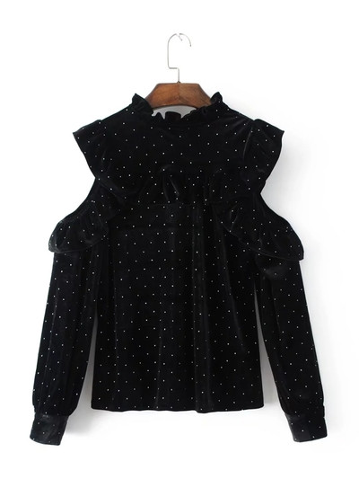 Ρετρό γυναικείο πουκάμισο με σημεία με μεγαλύτερους ώμους