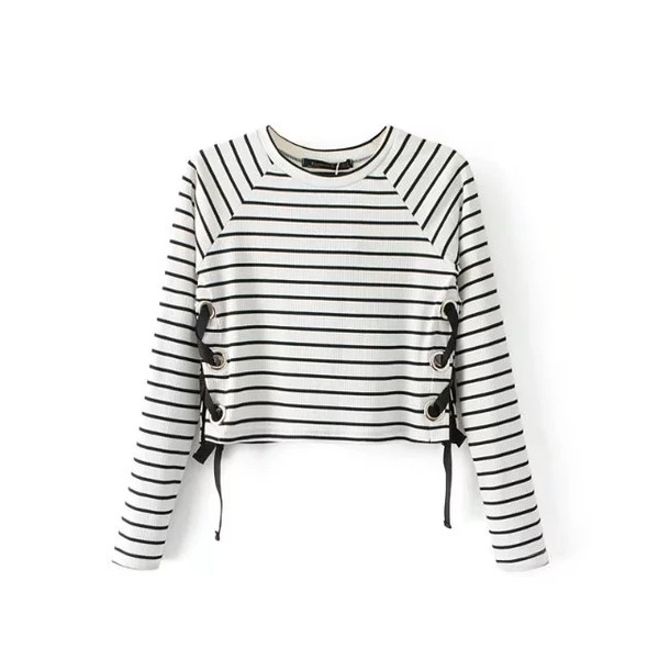 Σύντομη γυναικεία μπλούζα με λωρίδες με κορδόνια