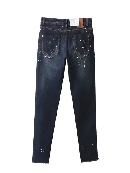 Casual γυναικεία τζιν σε σκούρο χρώμα - ραγισμένα