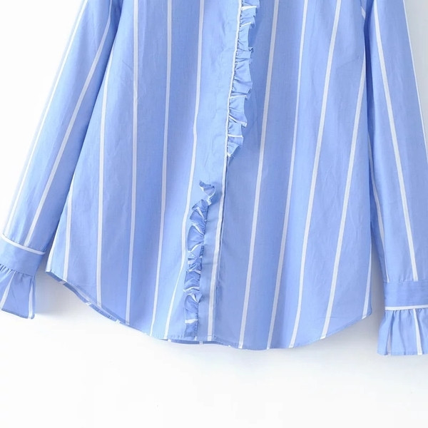 Ένα άνετογυναικείο πουκάμισο σε μια λωρίδα κατάλληλο για την καθημερινή ζωή