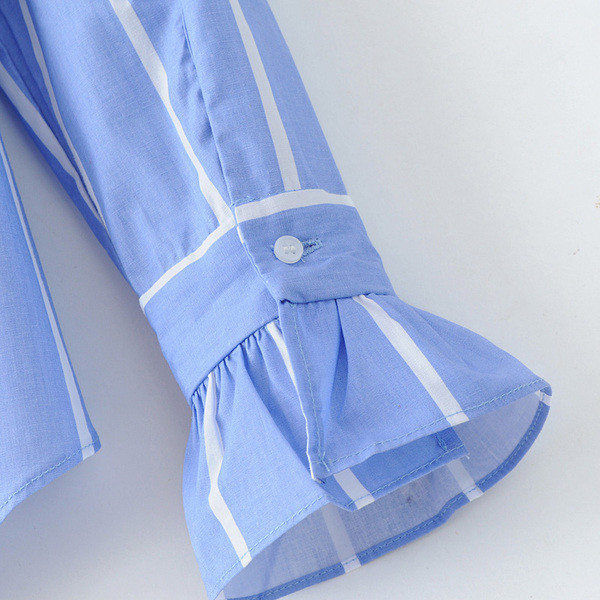 Ένα άνετογυναικείο πουκάμισο σε μια λωρίδα κατάλληλο για την καθημερινή ζωή