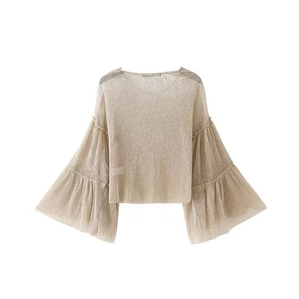 Κομψή γυναικεία μπλούζα για το φθινόπωρο σε κομψό χρώμα με φαρδιά μανίκια