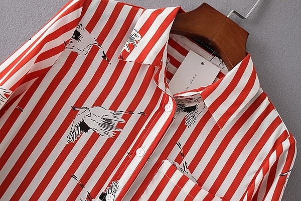 Μακρύ καθημερινό πουκάμισο γυναικείο με ριγωτές εικόνες