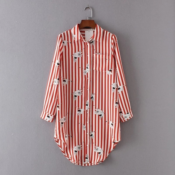 Μακρύ καθημερινό πουκάμισο γυναικείο με ριγωτές εικόνες