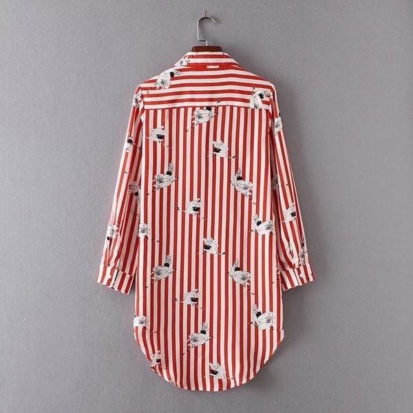 Μακρύ καθημερινό πουκάμισο γυναικείο με ριγωτές εικόνες