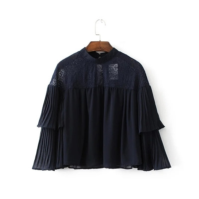 Κομψή γυναικεία μπλούζα με πέπλα και δαντέλα σε τρία χρώματα