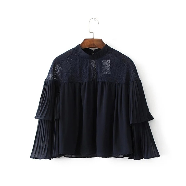 Κομψή γυναικεία μπλούζα με πέπλα και δαντέλα σε τρία χρώματα